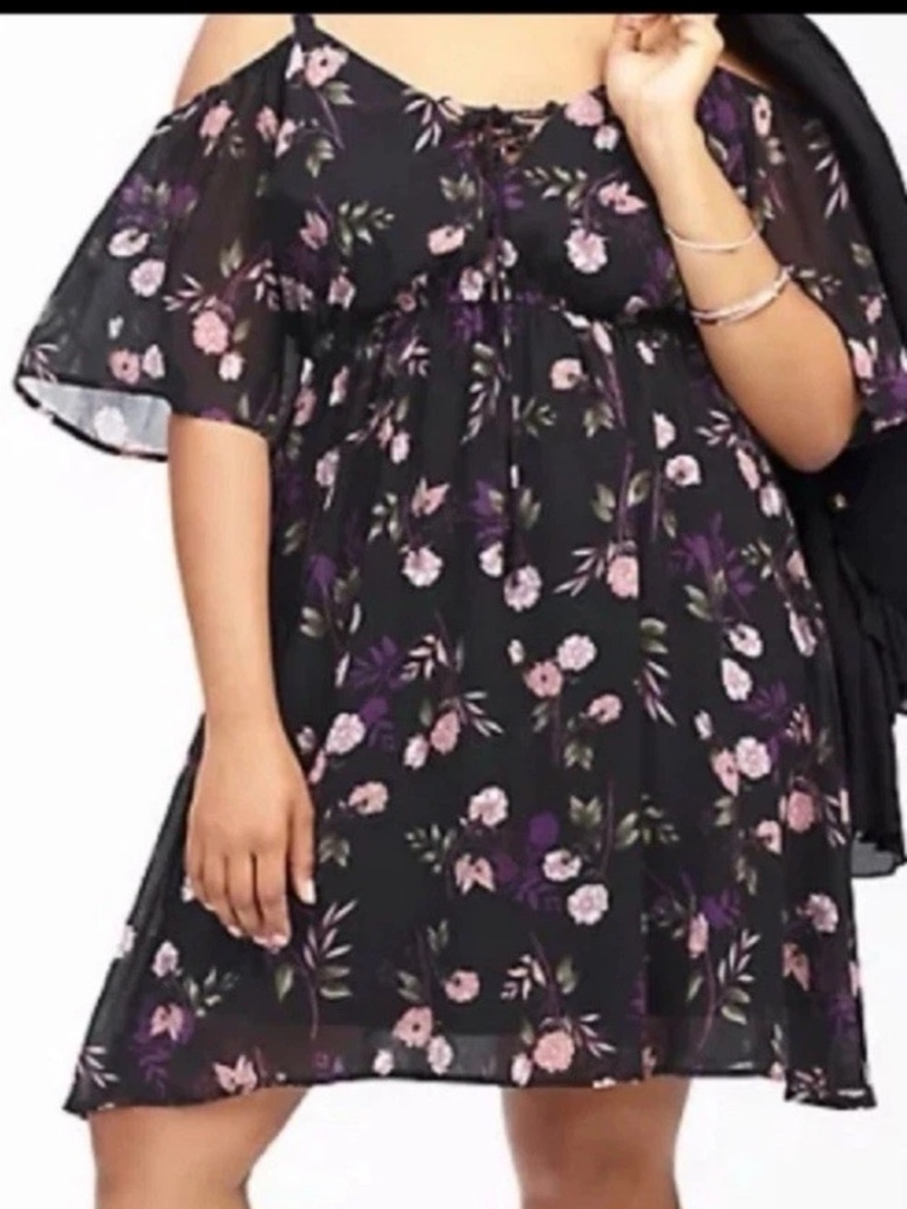 Torrid Womens Dress Size 3x Cold Shoulder Black Floral Chiffon Lace
Up